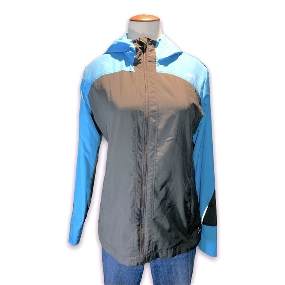 new Balance Women's Sequence Hood Jacket Black Blue Zip Windbreaker Top - Picture 1 of 13